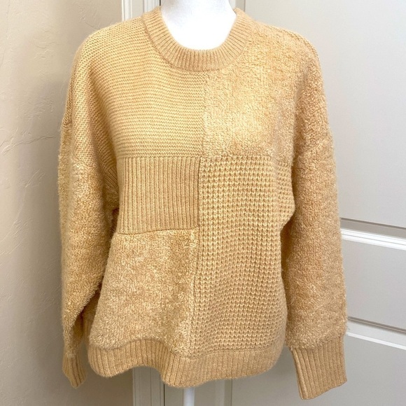 DesignHistory Multi Textured Wool blend Sweater Womens L Crop Patchwork Simple - Picture 1 of 10